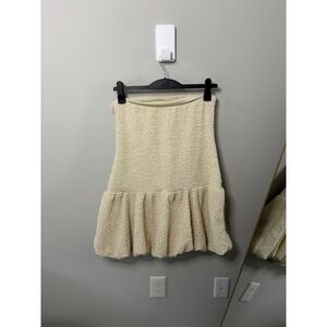 HM Cream Textured Strapless Dress Bubble Hem Mini Drop Waist Popcorn